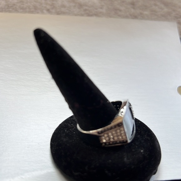 STERLING SILVER MENS RING BLACK ONYX AND BLACK AND NATURAL CRYSTAL US SI… - Picture 4 of 7